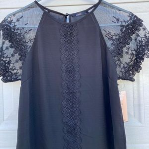 NWT Iris Blashe Small Black Lace Sleeves Blouse